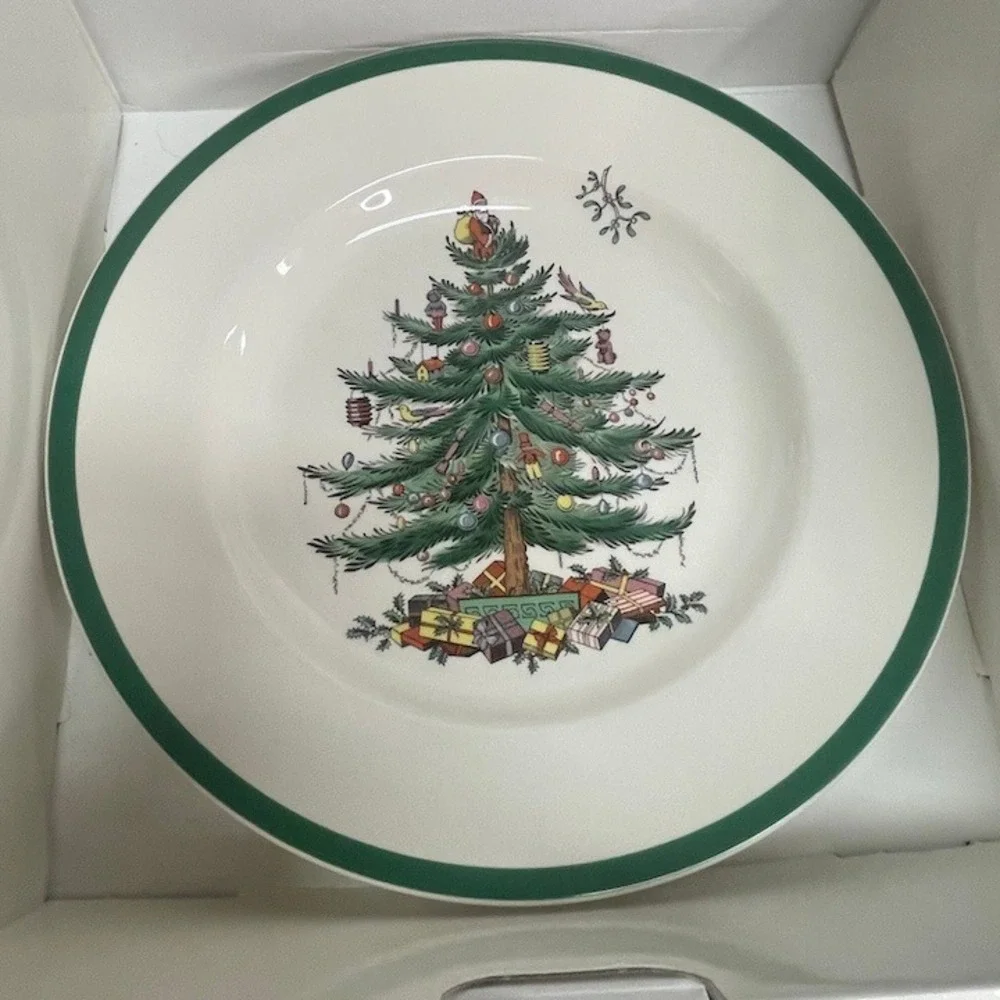 Vtg 1995 Spode Christmas Tree 4-Piece Buffet Place Setting Made in England Boxed